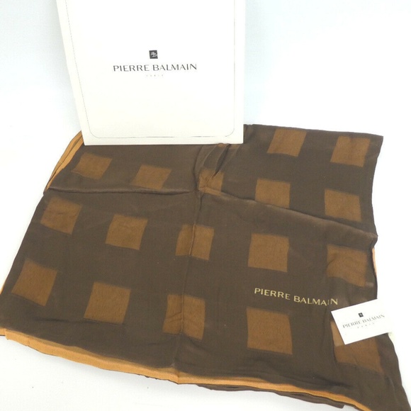 PIERRE BALMAIN Paris tall Silk scarf designer brow
